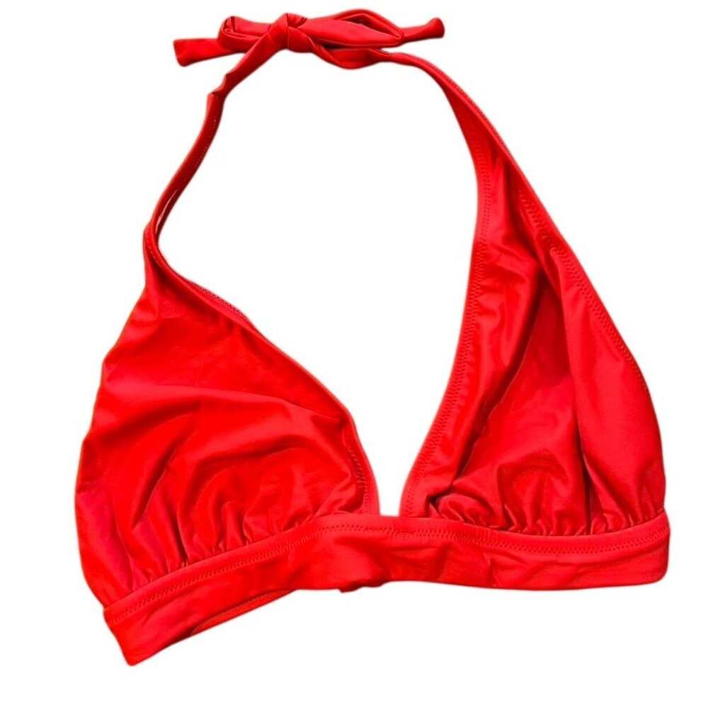 J. Crew Red Triangle Halter Bikini Top Tie Closure Size M NWT